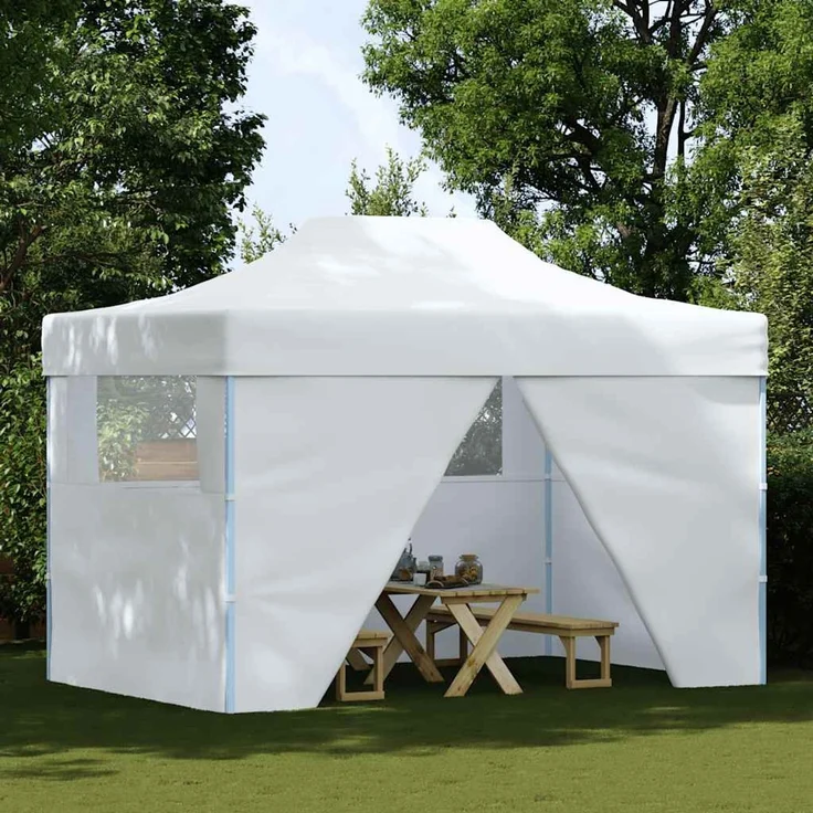 Profi-Partyzelt Faltbar, Gartenzelt mit 4 Seitenwänden 280x410x315 cm Stahl Weiß – Bild 2