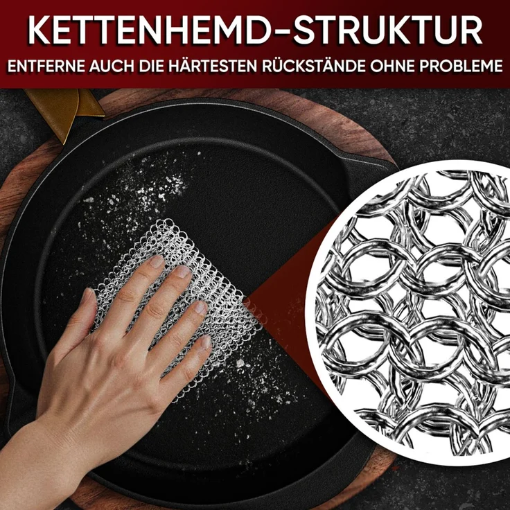 Edelstahl-Ringreiniger 12 x 12 cm – Pfannenreiniger für Gusseisen & Dutch Oven, schonend zur Patina, rostfrei & langlebig – Bild 4