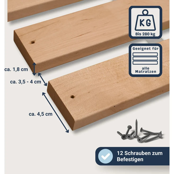 Betten-ABC Premium Rollrost, Stabiles Erlenholz, stabilem Erlenholz, belastbar bis ca. 220 kg, Größe: 100x200 – Bild 4