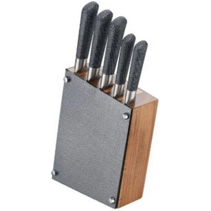 6 tlg. Messer-Set aus Edelstahl mit Holzblock in Carbon Optik in Schwarz – Bild 2