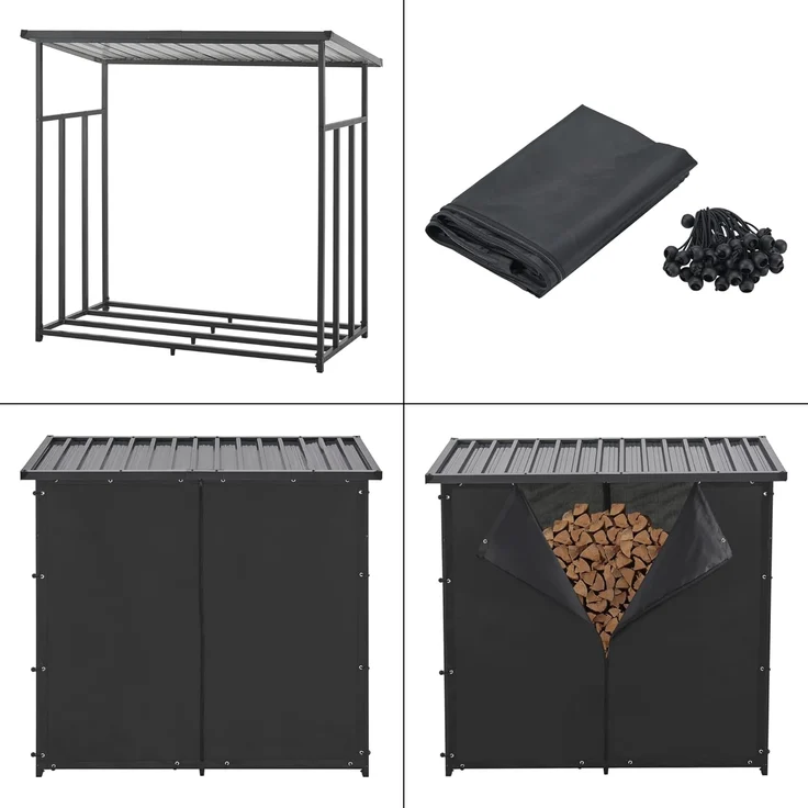 Brennholzregal Yakutat Schwarz 145x143x70 cm [casa. pro] – Bild 6