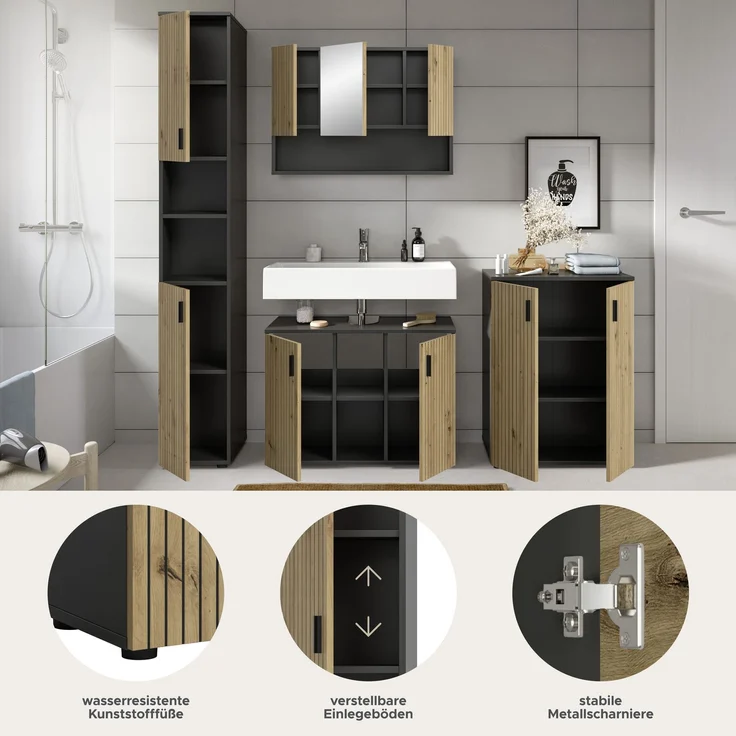 Badkombination B/H/T: 200x192x30 cm in Basalt Nachbildung und -- – Bild 7