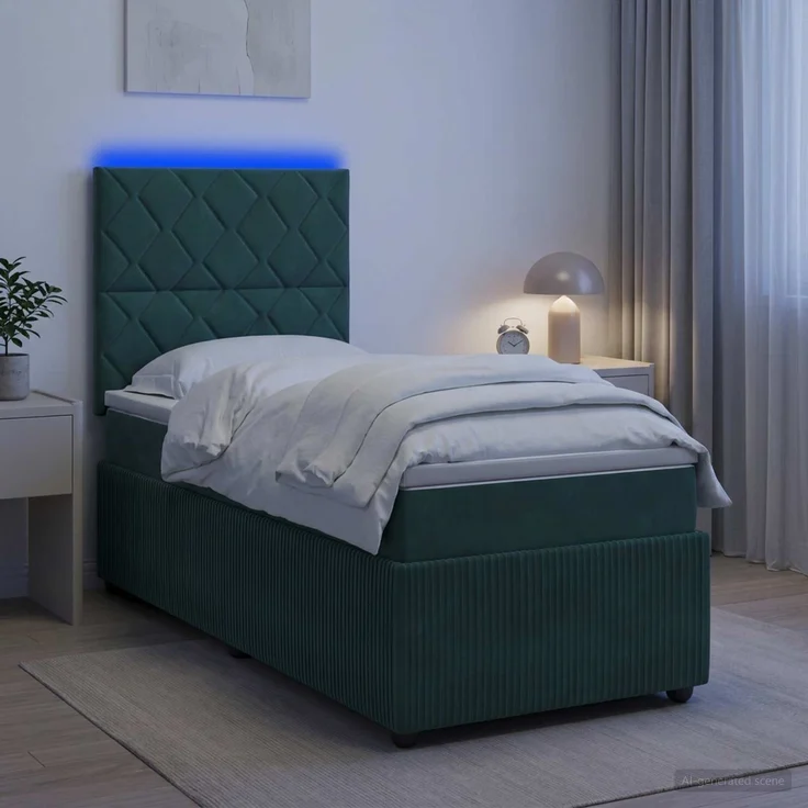 vidaXL LED Boxspringbett mit Matratze Dunkelgrün 90 x 200 cm Samt 3456002 – Bild 4