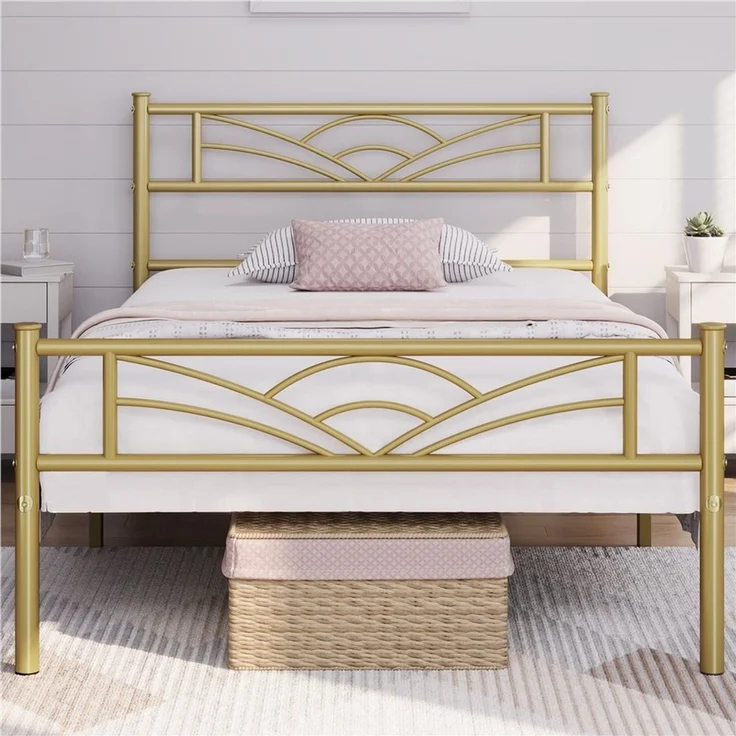 Yaheetech Metallbett mit Lattenrost, Wolkenmuster, Antikgold, 90x190 cm – Bild 3