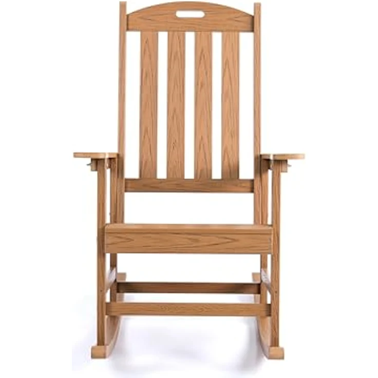 Heavy Duty Weather Resistant HIPS Porch Rocking Chair for Outdoor & Indoor Use (Teak Color) – Bild 1