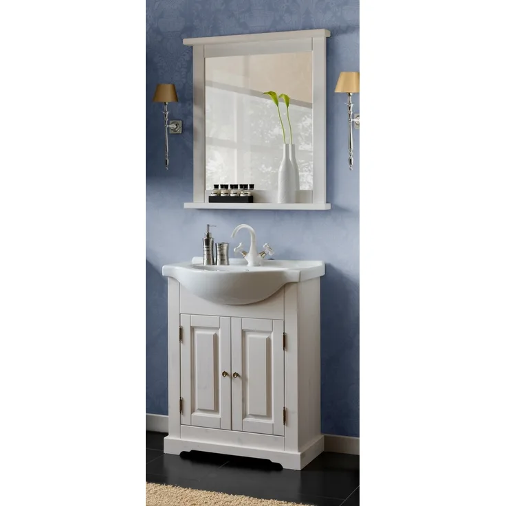 Badmöbel Waschplatz Set inkl. Keramik-Waschtisch 65 cm, 2-teilig LIRIA-56, Massivholz, B x H x T ca.: 70 x 200 x 43 cm