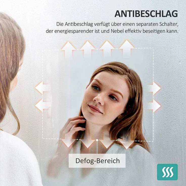 EMKE LED Badspiegel 80x60cm Uhr Beschlagfrei Kaltweißes Licht 3-fache Vergrößerung Touch – Bild 4