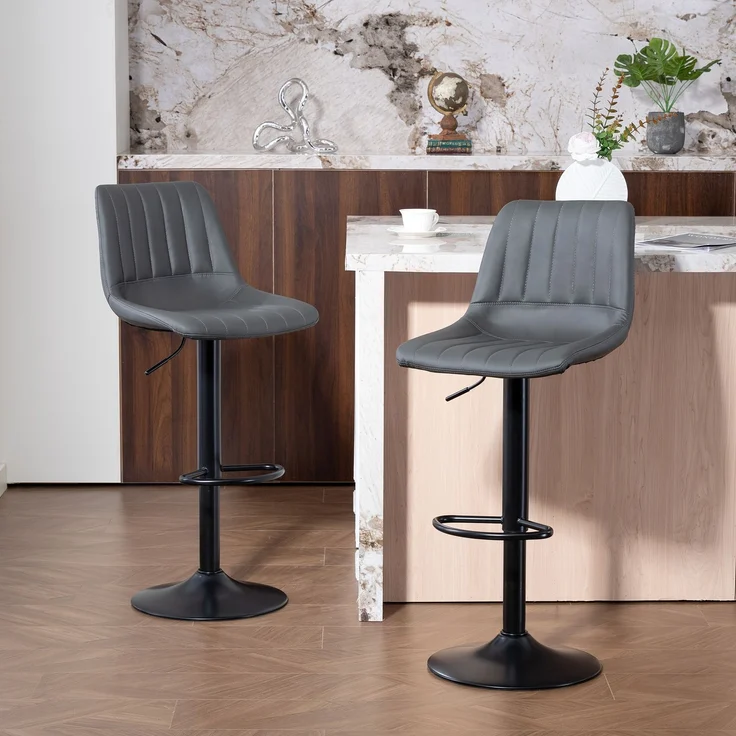 Barhocker 2er-Set im Retrodesign, mit Fußstütze, höhenverstellbar, 43 cm x 49,5 cm x 111 cm--Dunkelgrau--111x49.5x43cm--YOUDENOVA – Bild 4
