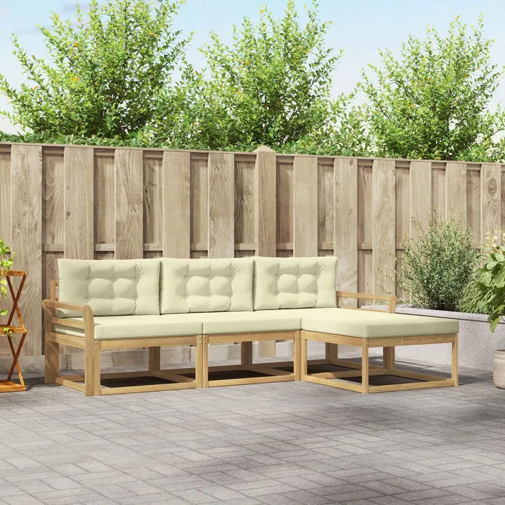 vidaXL Outdoor-Sofagarnitur mit Kissen 4 pcs Weiß und Creme Polyester 3386269