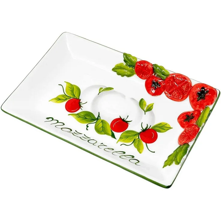Lashuma Servierplatte Tomate Mozzarella, Keramik, (1-tlg, 26x16 cm), Servierteller rechteckig handbemalt Made in Italy