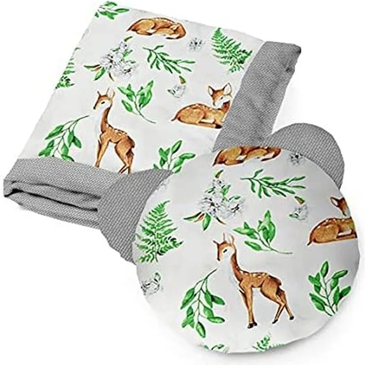 KOSPU Bettwäsche-Set Kissen und Decke für Kleinkinder und Babys, aus Baumwolle und Velours-Stoff, Füllung aus 100% Polyester, Schlafdecke 75x100 cm, Bärchen-Schlafkissen Æ40 cm