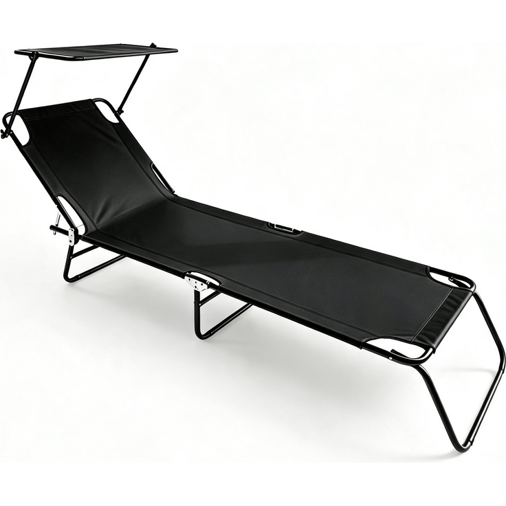 Faltbares Campingbett mit Sonnendach, tragbares, faltbares Bett in Schwarz, robustes Outdoor-Feldbett für Camping, Reisen, Garten, Strand, Angeln, Gästezimmer und Entspannung im Freien--Antikschwarz--71x61x14.5cm--YOUDENOVA