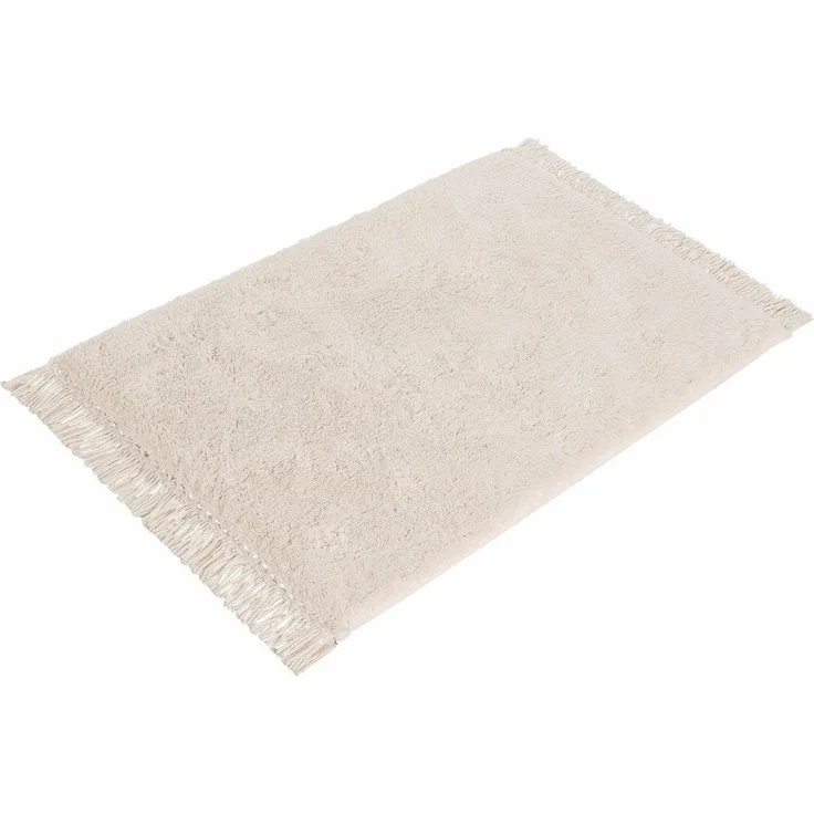 OTTO home Badematte Finca, Badvorleger, Badezimmer Teppich, Höhe 16 mm, rutschhemmend beschichtet, fußbodenheizungsgeeignet, strapazierfähig, Baumwolle (Bio-Baumwolle), quadratisch, Fransen, Boho, Badteppich, Bio-Baumwolle, auch als 3 teiliges Set