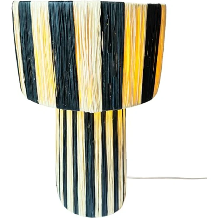 Marrakesch Tischlampe Morjana, Tischleuchte aus Raffia-Bast in Beige Schwarz, 42cm, E27 Fassung für Wohnzimmer, Schlafzimmer und Kinderzimmer Deko – Bild 1