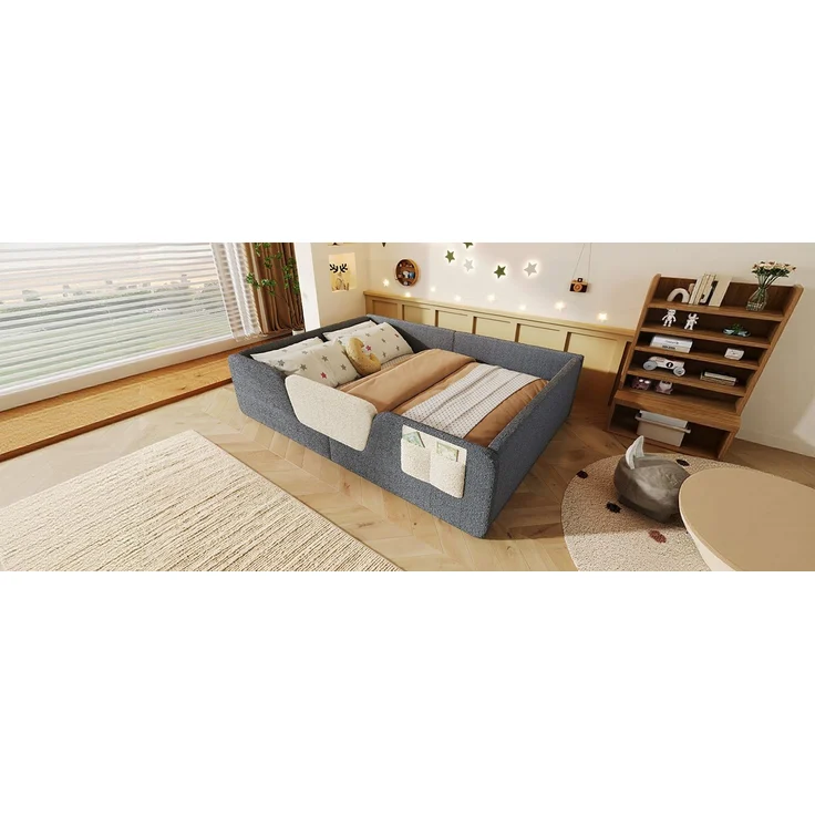 CHICFURN Polsterbett aus Samt Grau 140x190 cm mit abnehmbaren Seitengittern – Bild 4