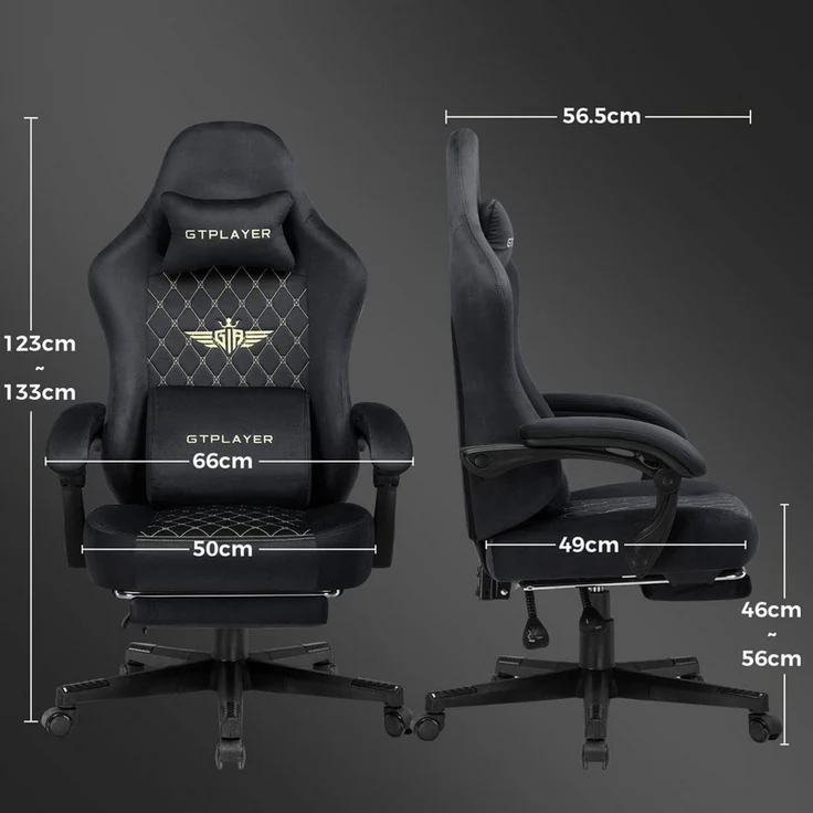 GTPLAYER Gaming-Stuhl Stoff Gaming Chair Ergonomisch Bürostuh PC Stuhl, 150kg Belastbarkeit, Schreibtischstuh mit Federsitzkissen und Fußstütze – Bild 2