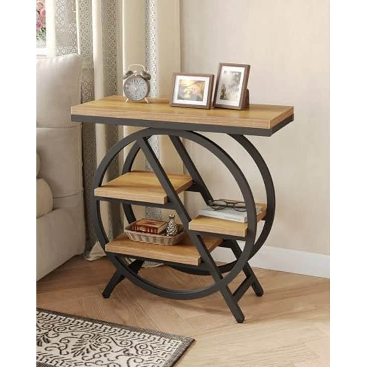 Beistelltisch, schmaler Beistelltisch mit 4 Ebenen großem Stauraum, moderner Nachttisch für Wohnzimmer, Homeoffice, Schlafzimmer, Natur – Bild 6