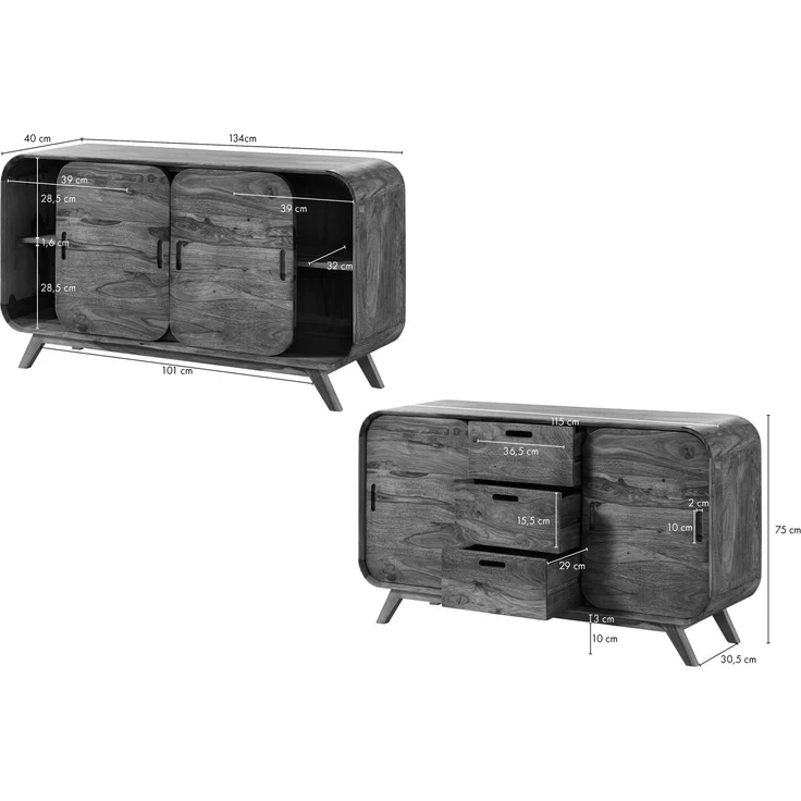 Sideboard Sheesham 134 x 40 x 75 dunkelbraun lackiert MAILAND #201 – Bild 8