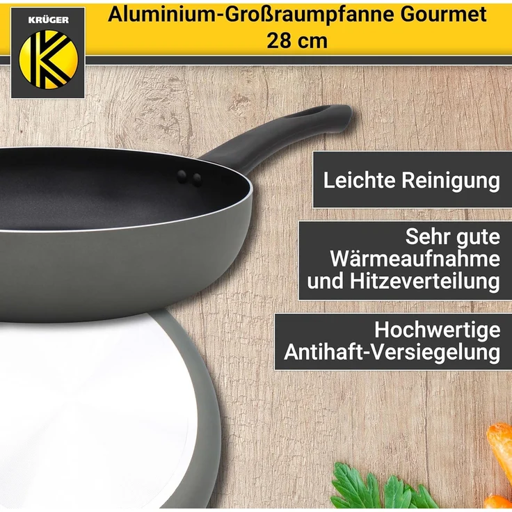 Krüger Bratpfanne Aluminium Großraumpfanne Gourmet, 28 cm, Aluminium (1-tlg), für Induktions-Kochfelder geeignet – Bild 2