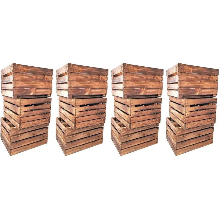 Obstkiste Weinkiste Holzkiste vintage geflammt 50x40x30 cm im 12er SET