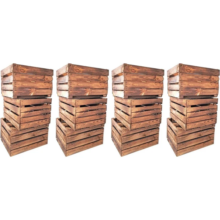 Obstkiste Weinkiste Holzkiste vintage geflammt 50x40x30 cm im 12er SET – Bild 1