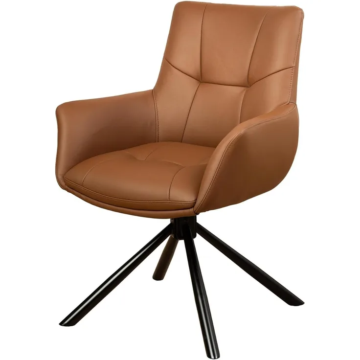 riess-ambiente Drehstuhl SIGNATURE cognac /schwarz - Echtleder, Metall, 360° drehbar, Federkern (Einzelartikel, 1 St), Armlehnen-Polsterstuhl - ideal für Wohn-, Arbeits-, Esszimmer & Büro