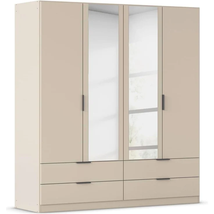 Rauch Möbel Lagoa, Kleiderschrank, Garderobe für Schlafzimmer, Kinderzimmer, Jugendzimmer 4-türig mit Spiegel, 4 Schubladen, mit Zubehör Premium, Farbe Beige, Breite 181 – Bild 1