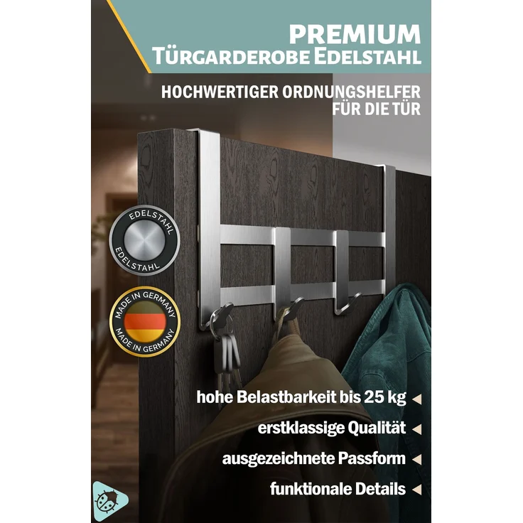 Aurelia Home XXL-Türgarderobe zum Einhängen, Edelstahl – bis 25 kg – Bild 2