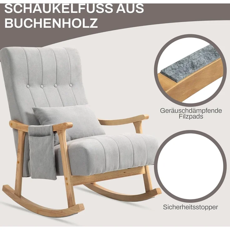 HOMCOM Schaukelstuhl (Relaxsessel, 1 St), für Wohnzimmer, Schlafzimmer, Grau – Bild 7