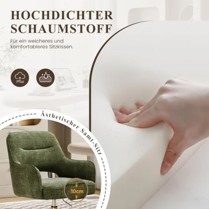 MALOL Drehstuhl Sessel Wohnzimmer höhenverstellbar, Moderner Relaxsessel Stuhl mit Rollen, 360° Drehsessel Schreibtisch Stuhl mit Armlehnen für Wohnzimmer, Schlafzimmer, Homeoffice, Grün – Bild 9