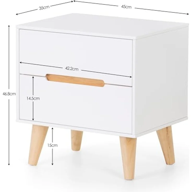 Julian Bowen Alicia Nachttisch mit 2 Schubladen, Matt Lacquered MDF und eichenfarbene Hartholzbeine, White, Einheitsgröße – Bild 3