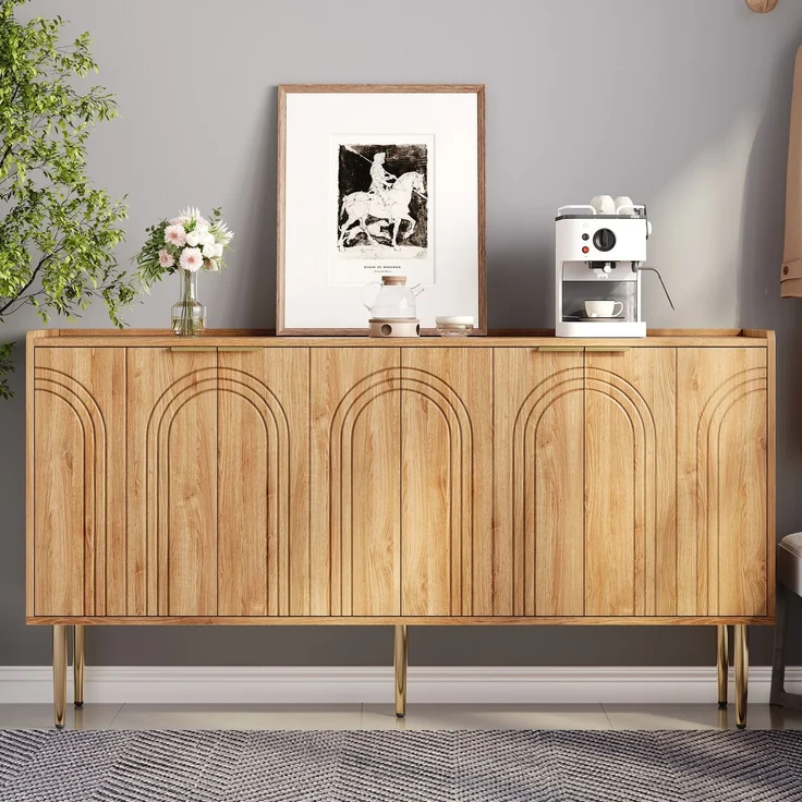 ZUBALIYA Sideboard 140x38x75 cm, aus MDF, Natur – Bild 8
