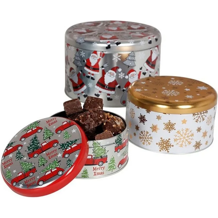 BURI Teedose Weihnachts-Metalldosen-Set rund 4-teilig, Metall
