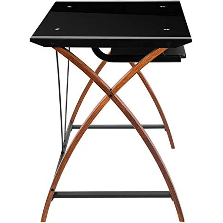 Flash Furniture Jude Eck-Computertisch mit ausziehbarer Tastaturablage aus Glas, L-Form, Schwarz – Bild 5