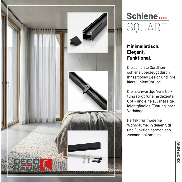 Deco-Raum® 'Square' Gardinenschiene, Aluminium, 440 cm, Schwarz – Bild 3