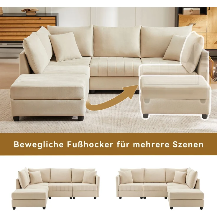 EINHOM Modernes Ecksofa, Modulares Sofa, 5-Sitzer-Sofa, mit umwandelbarem Fußhocker, L-förmiges Sofa, U-förmiges Sofa, geeignet für Wohnzimmer, Wohnung usw. [, N653P9510A] – Bild 7