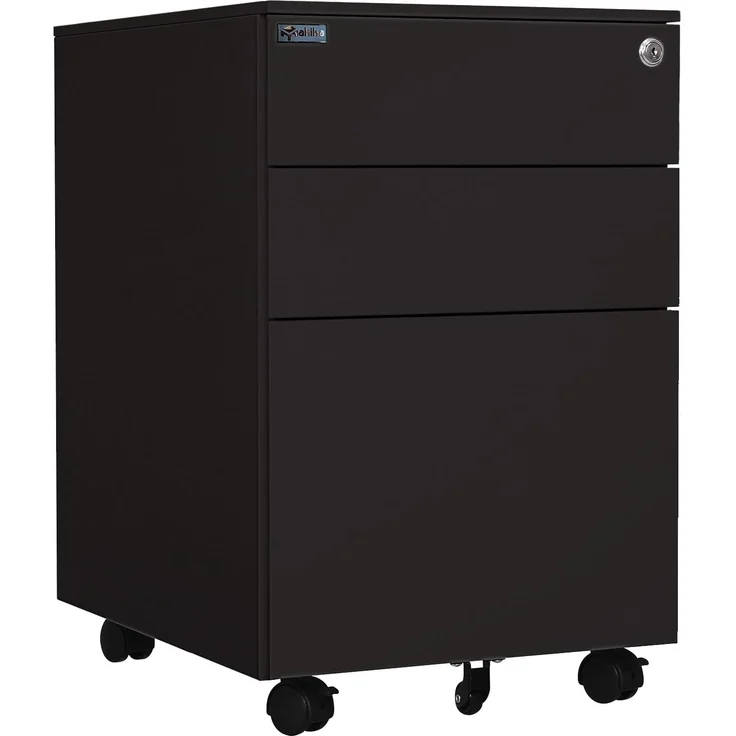 Makika Rollcontainer abschließbar mit Schubladen und Rollen 39x50x60cm in Schwarz – Bild 2