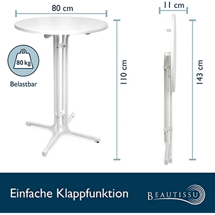 Beautissu Stehtisch Sylt Weiß, 70cm ∅ – Bild 3