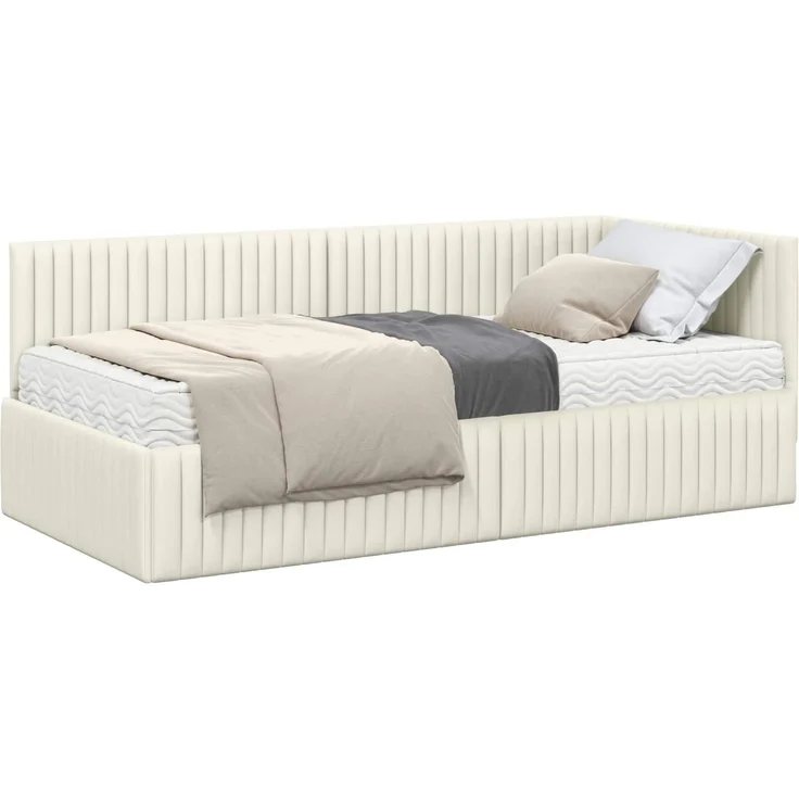 vidaXL Eckbettgestell mit Matratze 2 pcs Creme Samt 3393815 – Bild 2