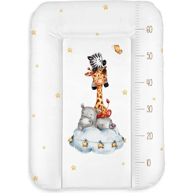 Wickelauflage 50x70 cm, Weiß mit Safari-Tieren – abwaschbar & wasserdicht, weich für Neugeborene – Wickeltischauflage für Wickelkommode – Baby Wickelunterlage, schnell abwischbar