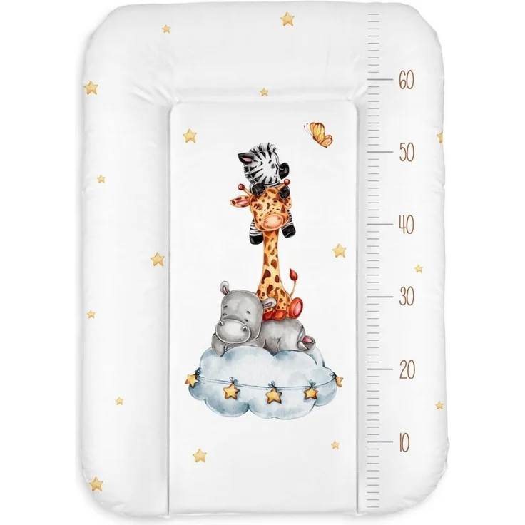 Wickelauflage 50x70 cm, Weiß mit Safari-Tieren – abwaschbar & wasserdicht, weich für Neugeborene – Wickeltischauflage für Wickelkommode – Baby Wickelunterlage, schnell abwischbar – Bild 1