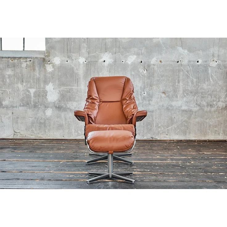 KAWOLA Drehsessel MODO, Relaxsessel Leder mit Hocker verschiedene Farben – Bild 3