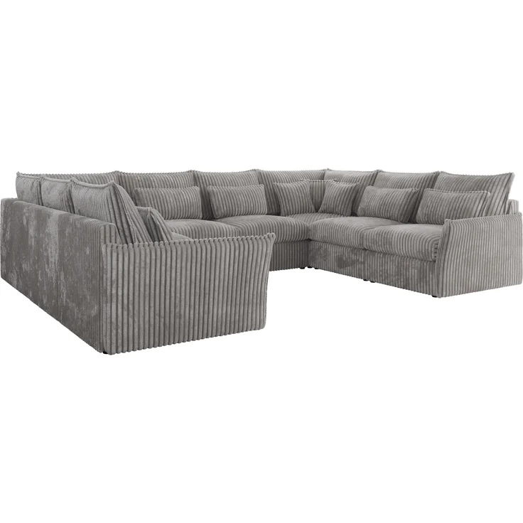 Modulares U-förmiges Wohnzimmer-Ecksofa, XXL Ecksofa mit Armlehnen, Wohnlandschaft, Universal-Ecksofa mit lockeren Kissen - VERSO U 8M - Grau Cord – Bild 6