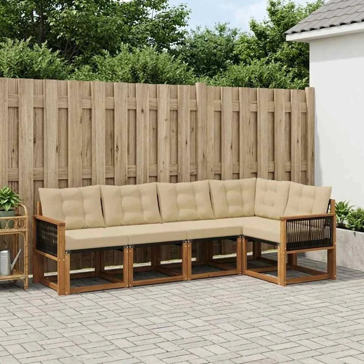 vidaXL Outdoor-Sofagarnitur 5 stk. 5-Sitzer Natur und Beige 3381953 – Bild 1