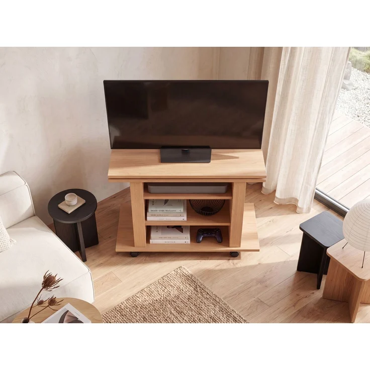 Fernsehschrank Drehbar auf Rollen | TV Bank 75 x 38 x 50 cm mit Drehteller für Fernseher – Bild 4