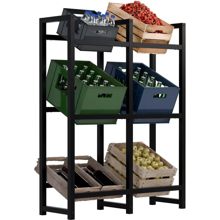 CLP Getränkekistenständer Stack aus Metall freistehend robust stabil,schwarz 116x91x31 cm