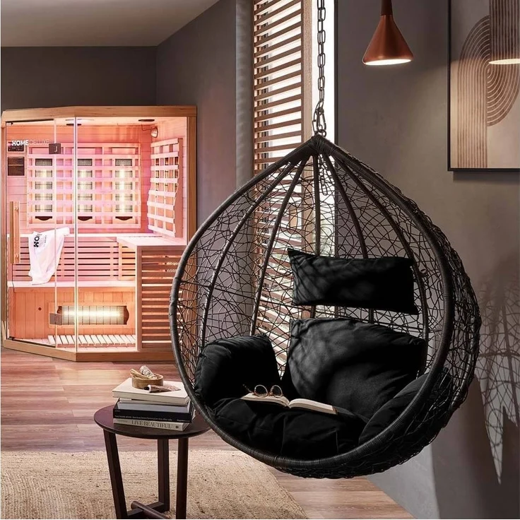HOME DELUXE Hängesessel CIELO (Inklusive Gestell, Sitz-, Seiten- und Rückenkissen), 123 x 200 cm, Polyrattan, Rattansessel, Outdoor Schwebeliege – Bild 3