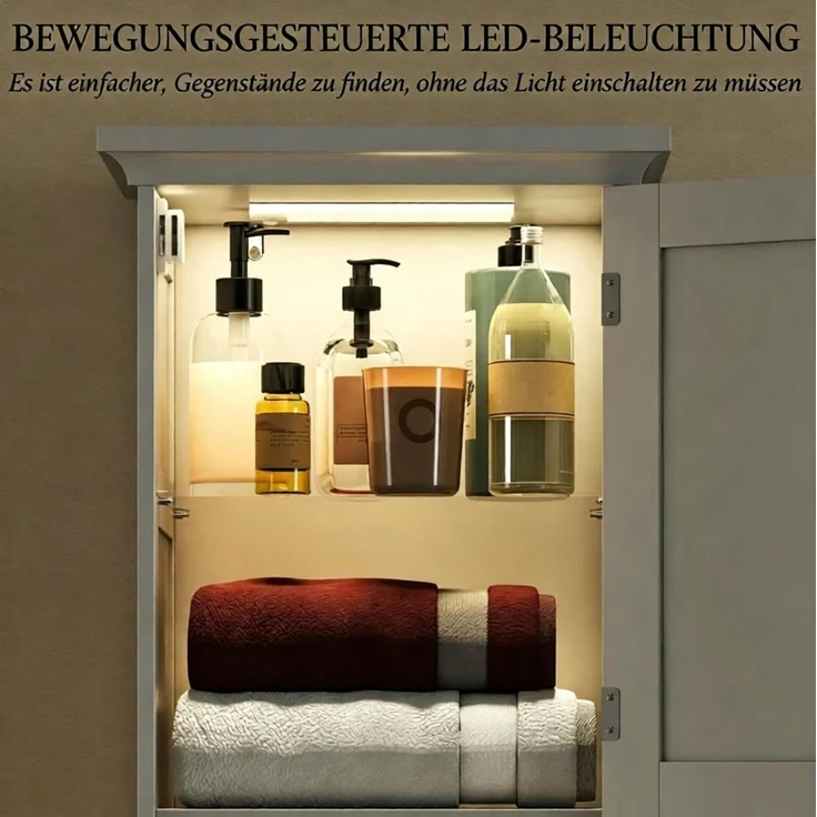 Bad-Hochschrank 40 x 30 x 170 cm mit Sensor-LED und Schublade, Weiß – Bild 4