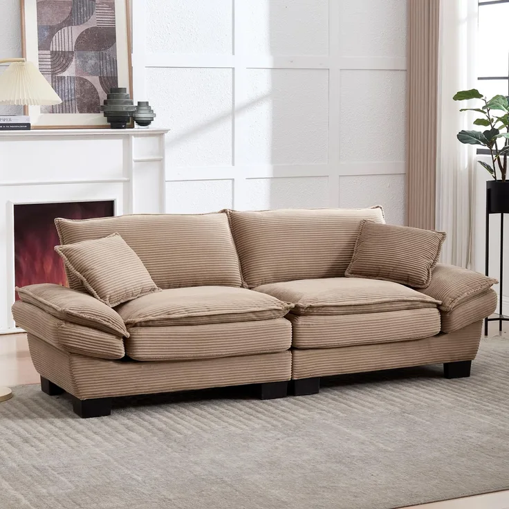 Ball & Cast Couch mit Schlaffunktion, Samt Sofa 2 Sitzer mit Kissen für das Wohnzimmer Wohnung Schlafzimmer, 224 x 81 x 81 (BxHxT), Khaki
