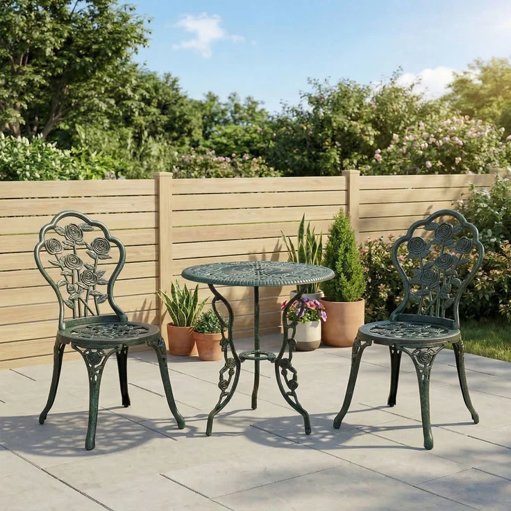 Bistroset Gartenset für 2 Personen Balkonmöbel Set Gussaluminium Antik Grün--Antik Grün--69x60x60cm--YOUDENOVA – Bild 3